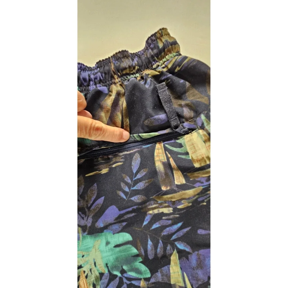Covington Mens Tropical Sailboat Print Swim Trunks Navy Teal Size Medium 32-34